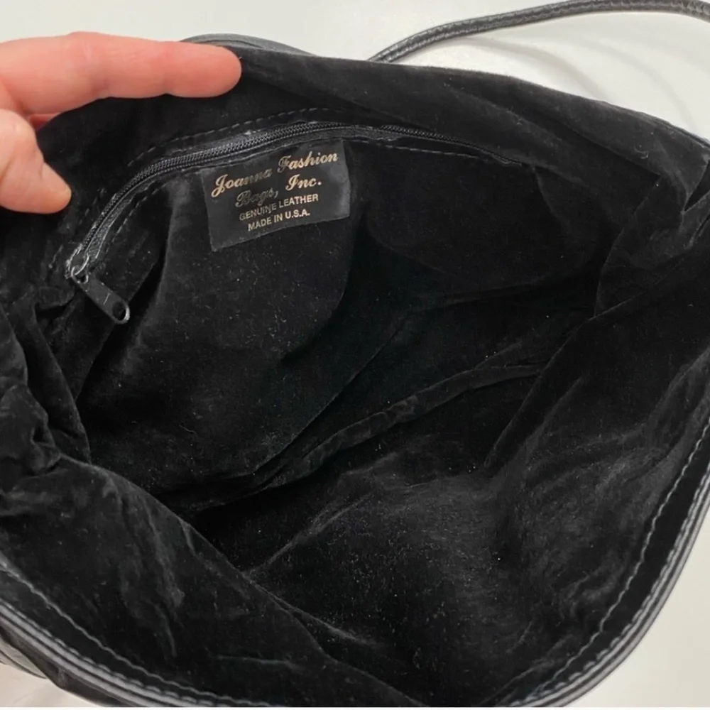 Vintage 70s Leather & Snakeskin Envelope Handbag Black Perforated Velvet Lined - Picture 12 of 14